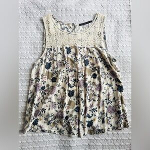 Anthropologie Hazel Crochet Floral Sleeveless Boho Blouse Sz Large